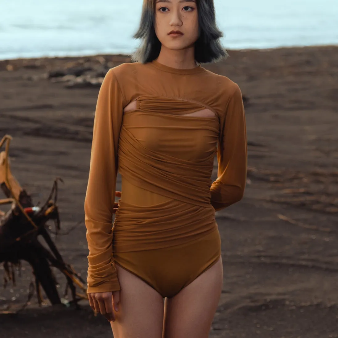 Mesh Drape One-piece - SAND