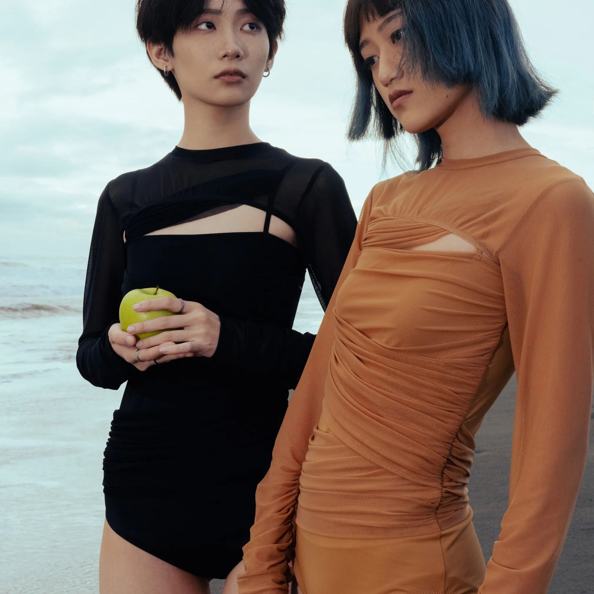 Mesh Drape One-piece - SAND