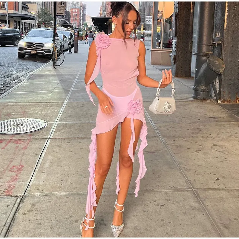 Mesh Tassels Fairy Dress/ See-Through Summer Elegance