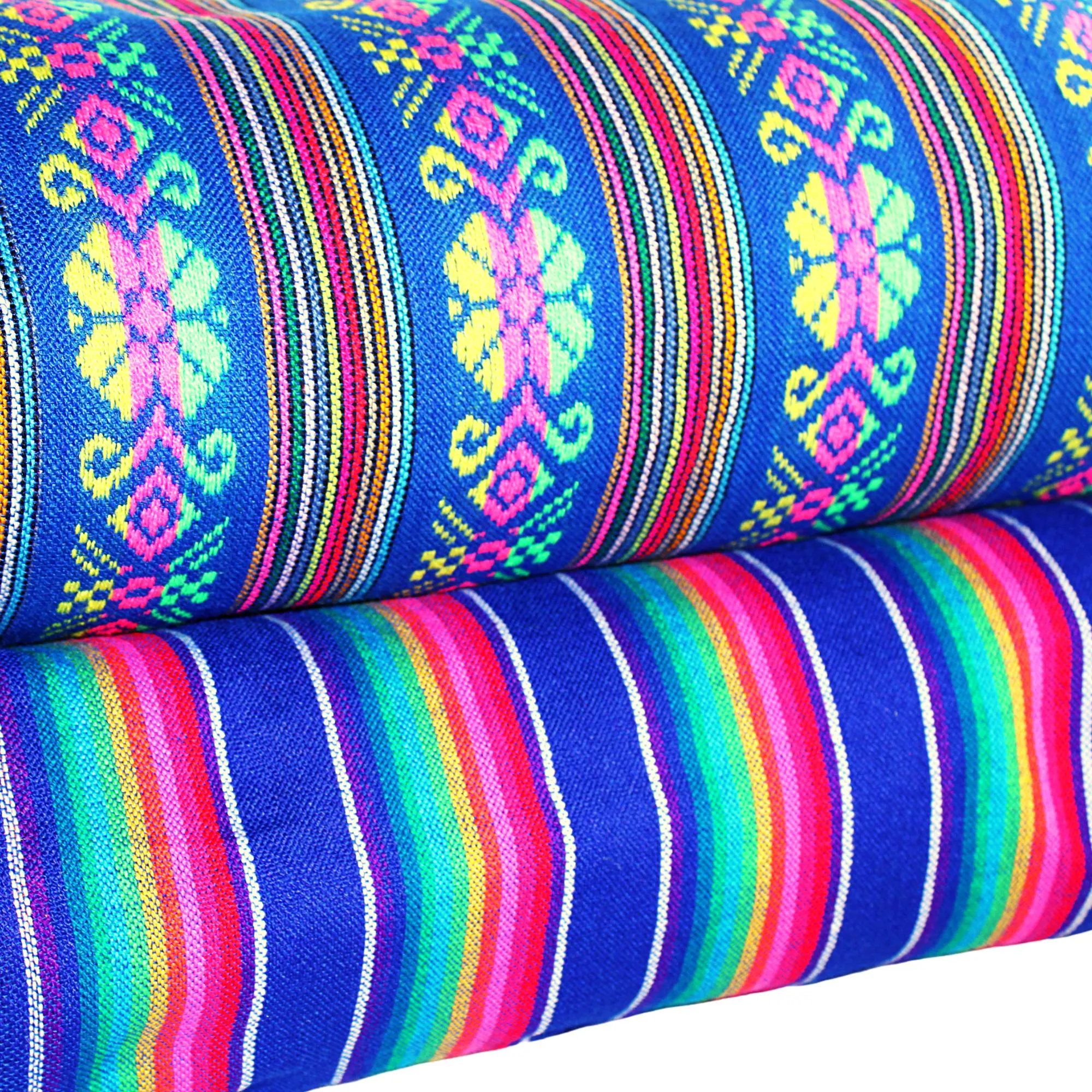 Mexican Fabric in Royal Blue Tribal & Stripes (2 Yards)