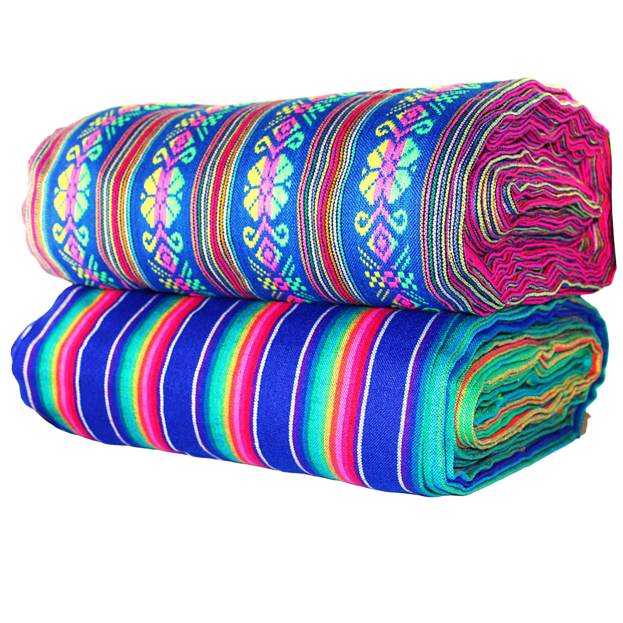Mexican Fabric in Royal Blue Tribal & Stripes (2 Yards)