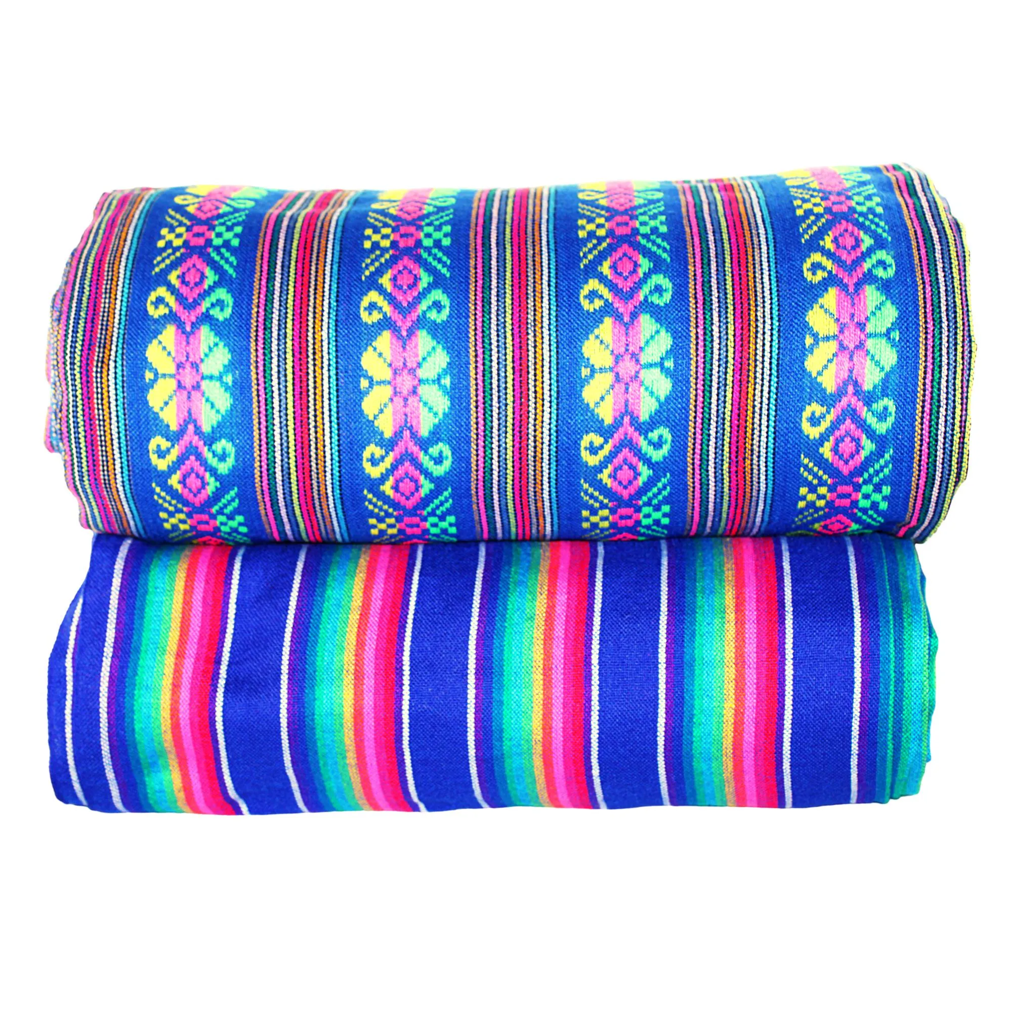 Mexican Fabric in Royal Blue Tribal & Stripes (2 Yards)