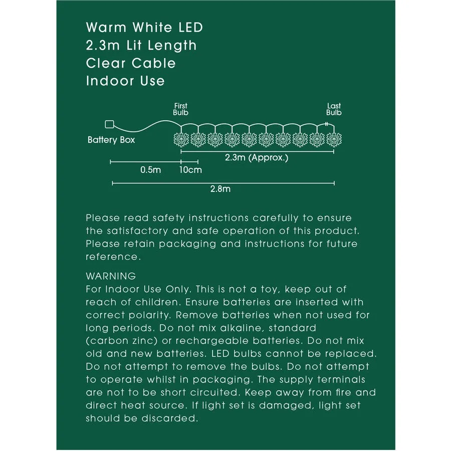 Mirabella 24 Snowflake Battery Operated String Lights - Warm White
