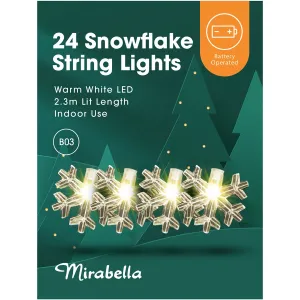 Mirabella 24 Snowflake Battery Operated String Lights - Warm White