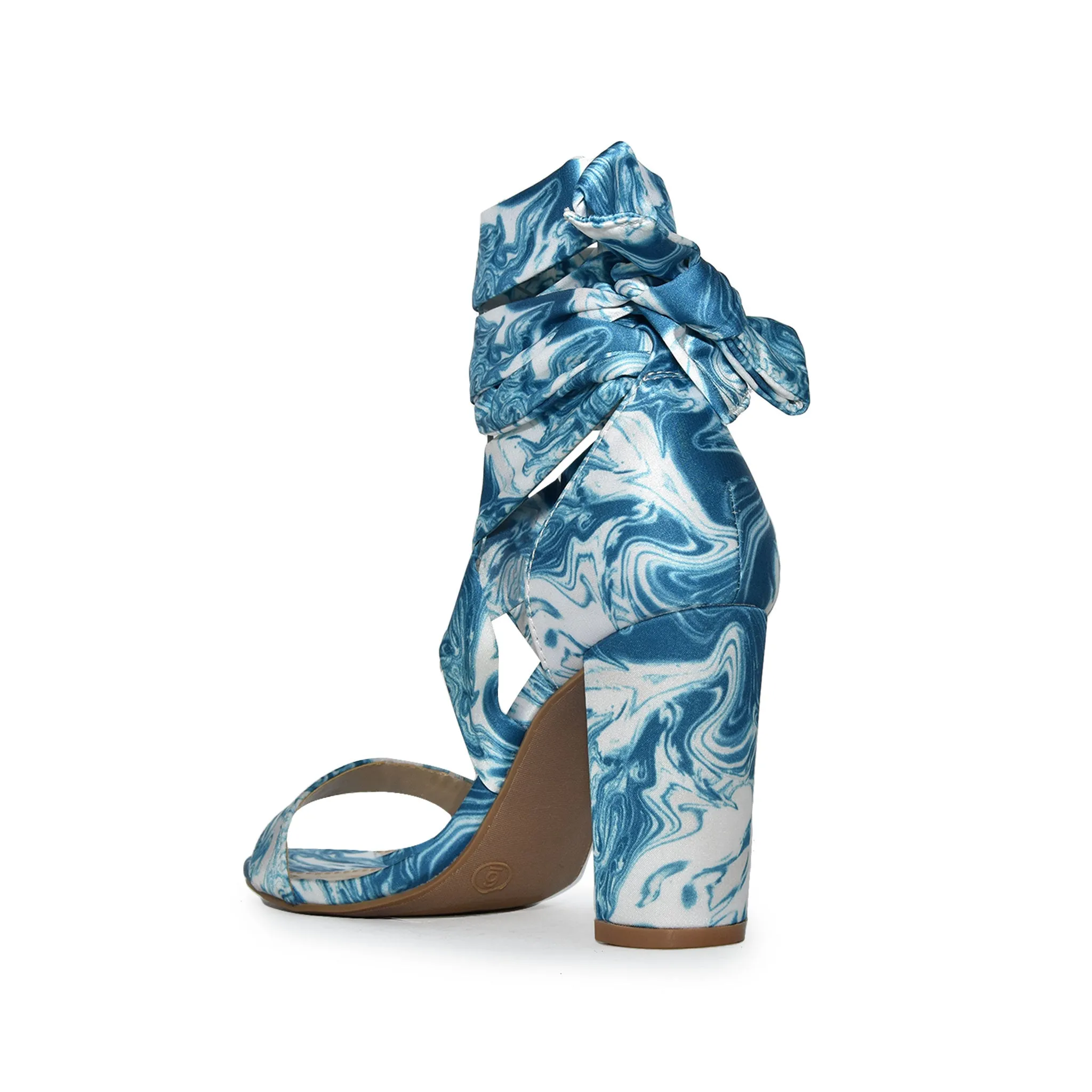 MORRY-07 Satin Lace-Up Marble Block Heel Sandals