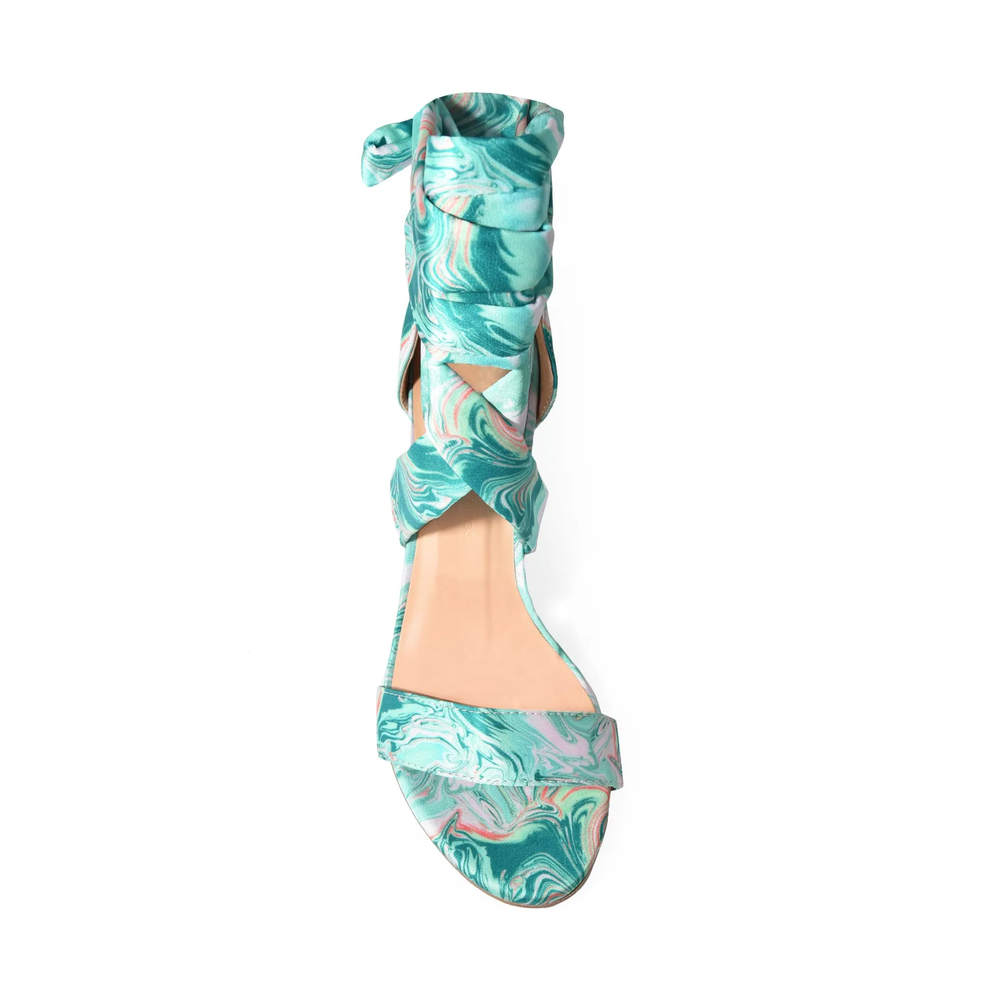 MORRY-07 Satin Lace-Up Marble Block Heel Sandals