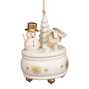 Music Box - White and Gold Snowman - Christmas Tree Decoration (Pre-Order Item)