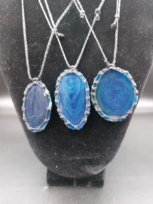 Natural Blue Agate Handmade Wrapped Macrame Necklace - Healing Stone - Gift Idea - Protection