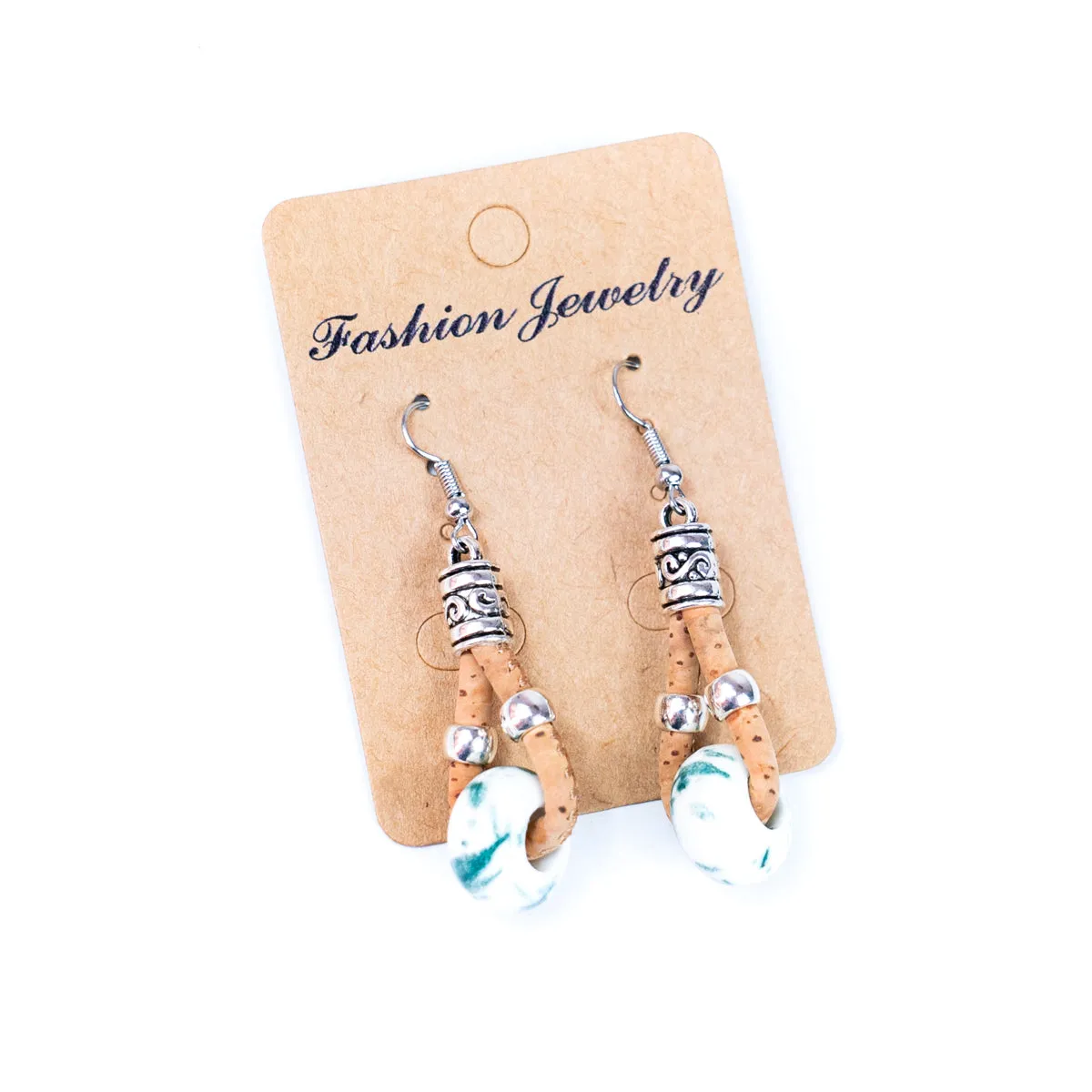 Natural cork and colorful ceramic beads handmade women's earrings-ER-151-MIX-5