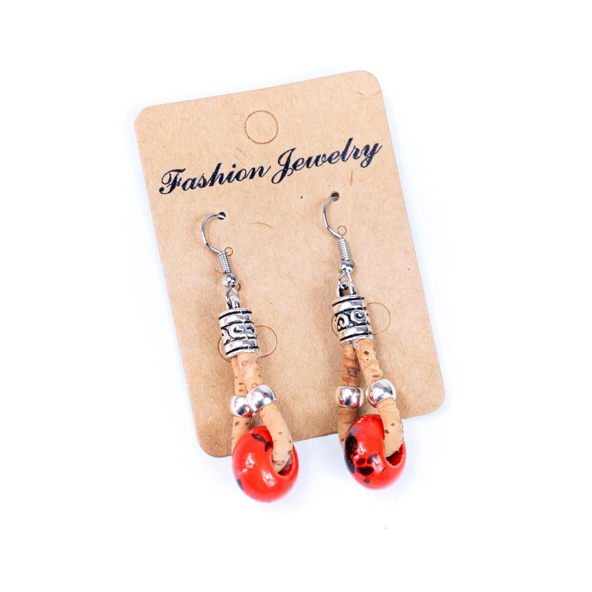 Natural cork and colorful ceramic beads handmade women's earrings-ER-151-MIX-5