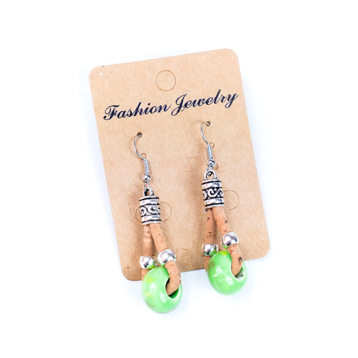 Natural cork and colorful ceramic beads handmade women's earrings-ER-151-MIX-5