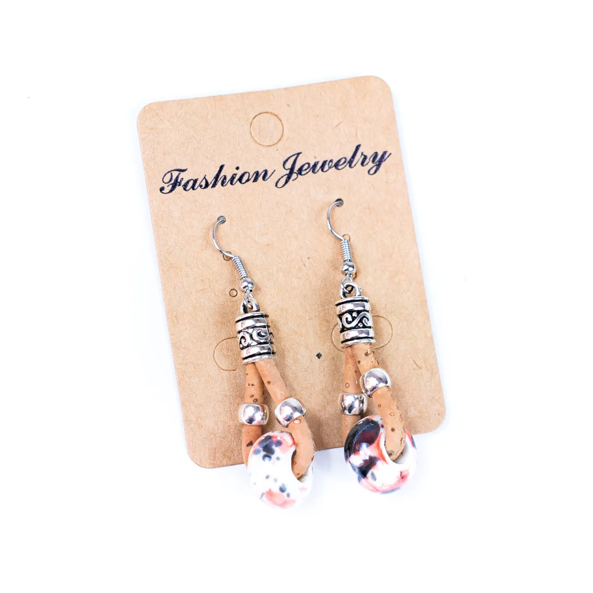 Natural cork and colorful ceramic beads handmade women's earrings-ER-151-MIX-5