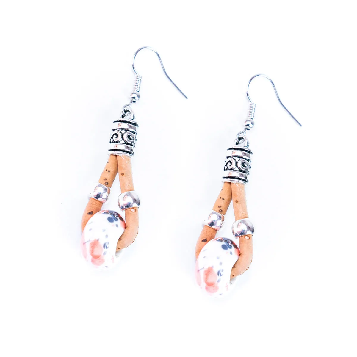 Natural cork and colorful ceramic beads handmade women's earrings-ER-151-MIX-5