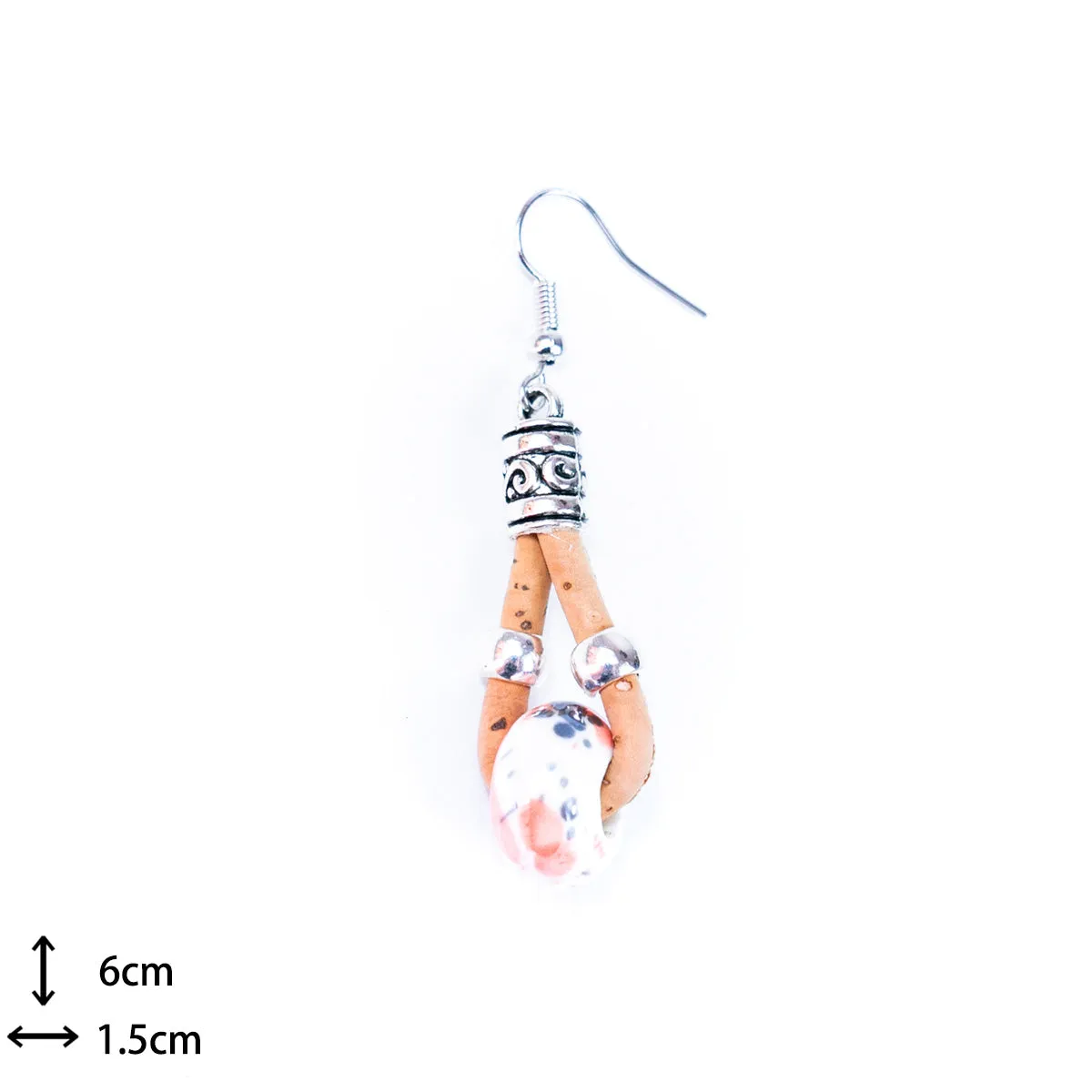 Natural cork and colorful ceramic beads handmade women's earrings-ER-151-MIX-5