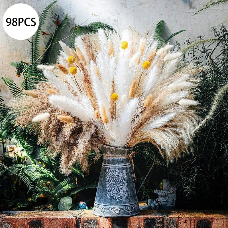 Natural Pampas Grass Dried Flower Bouquet Boho Home Decor Hotel Office Garden Decoration Accessories Christmas Artificial Flower