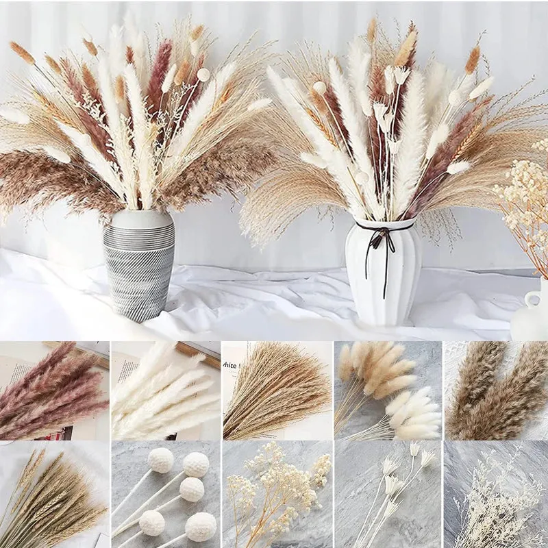 Natural Pampas Grass Dried Flower Bouquet Boho Home Decor Hotel Office Garden Decoration Accessories Christmas Artificial Flower