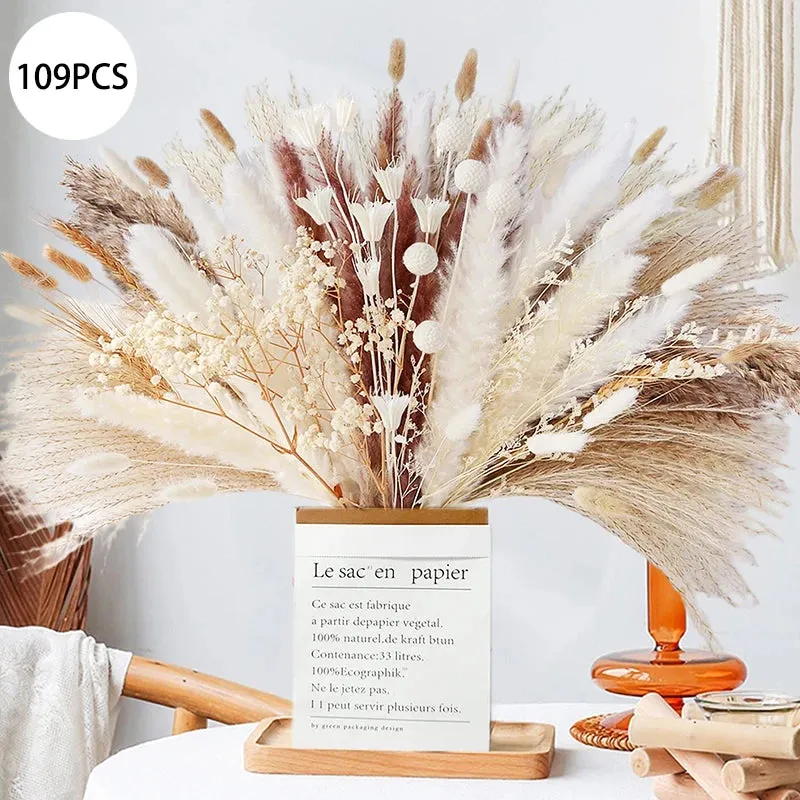 Natural Pampas Grass Dried Flower Bouquet Boho Home Decor Hotel Office Garden Decoration Accessories Christmas Artificial Flower