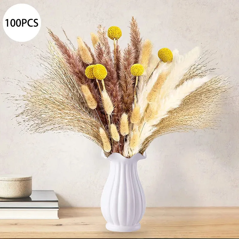 Natural Pampas Grass Dried Flower Bouquet Boho Home Decor Hotel Office Garden Decoration Accessories Christmas Artificial Flower