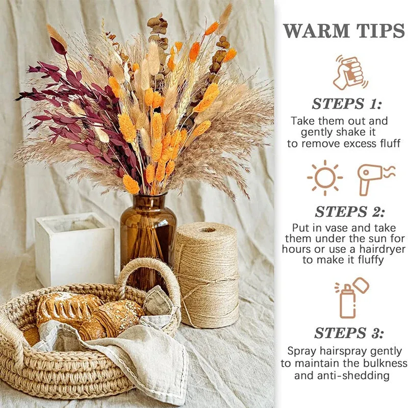 Natural Pampas Grass Dried Flower Bouquet Boho Home Decor Hotel Office Garden Decoration Accessories Christmas Artificial Flower