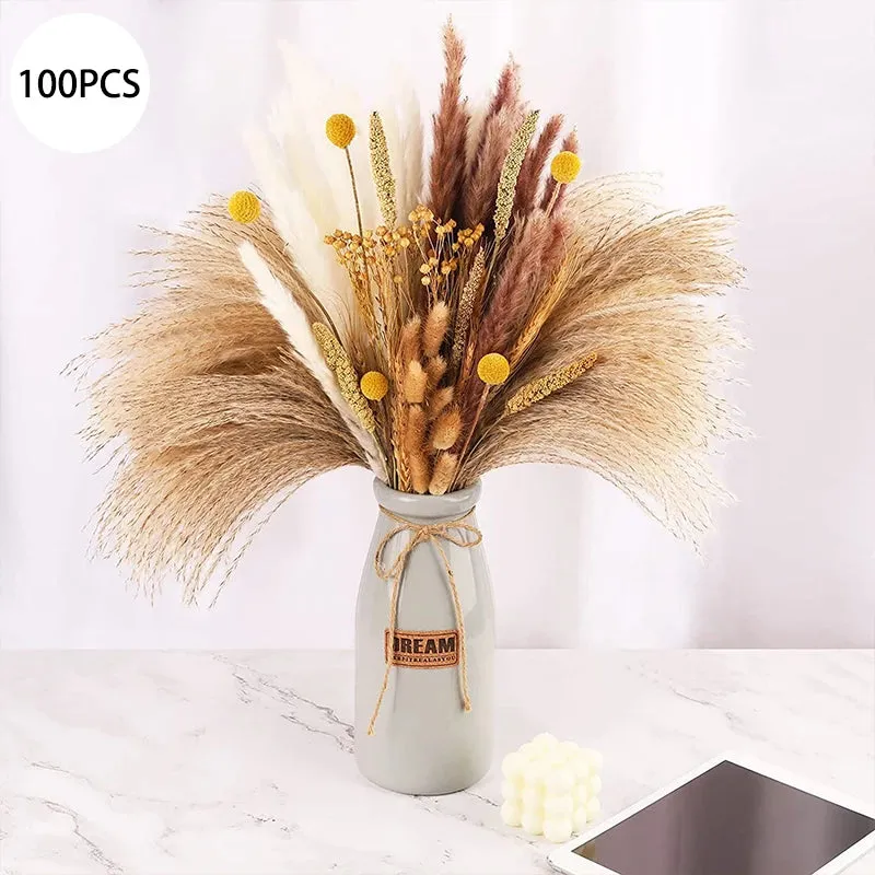 Natural Pampas Grass Dried Flower Bouquet Boho Home Decor Hotel Office Garden Decoration Accessories Christmas Artificial Flower
