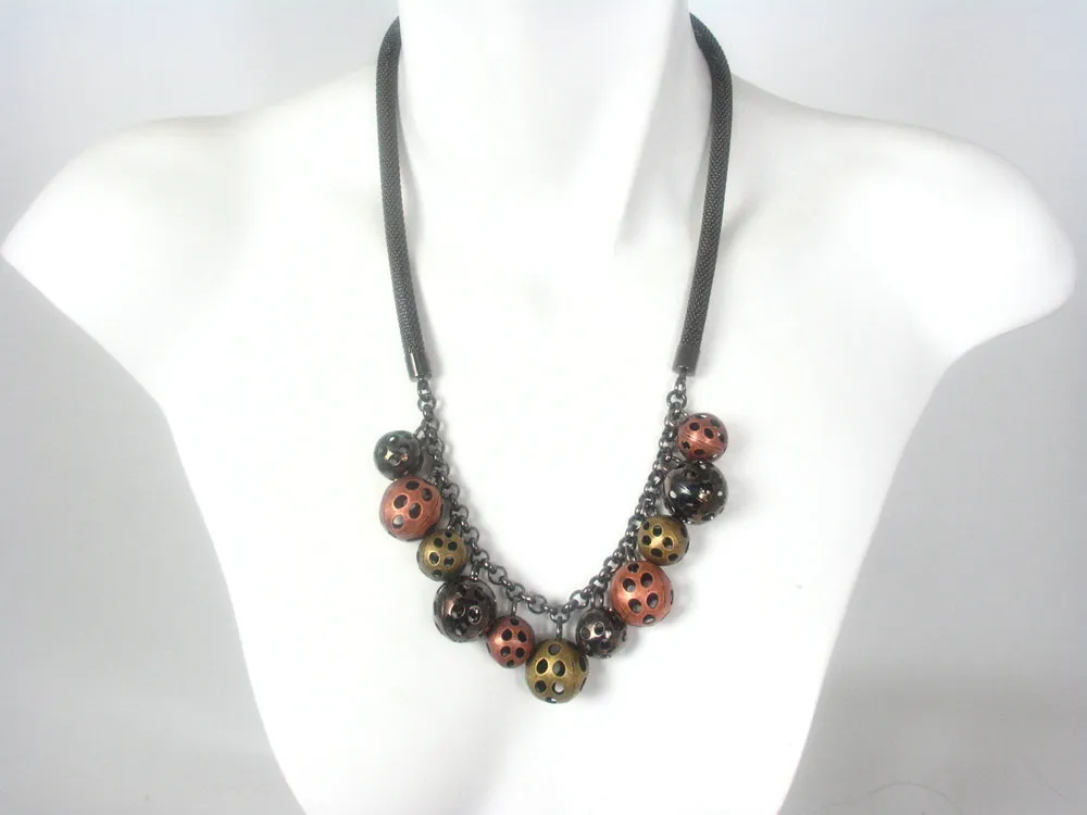 Perforated Beads and Mesh Necklace