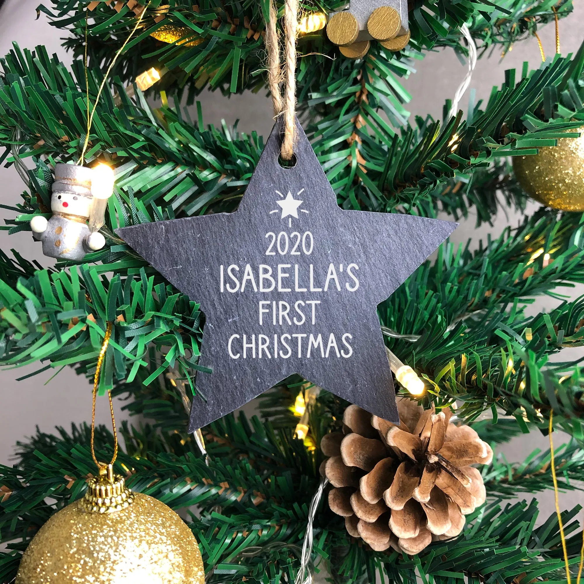 Personalised Baby First Christmas Slate Star Bauble