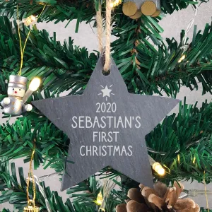 Personalised Baby First Christmas Slate Star Bauble