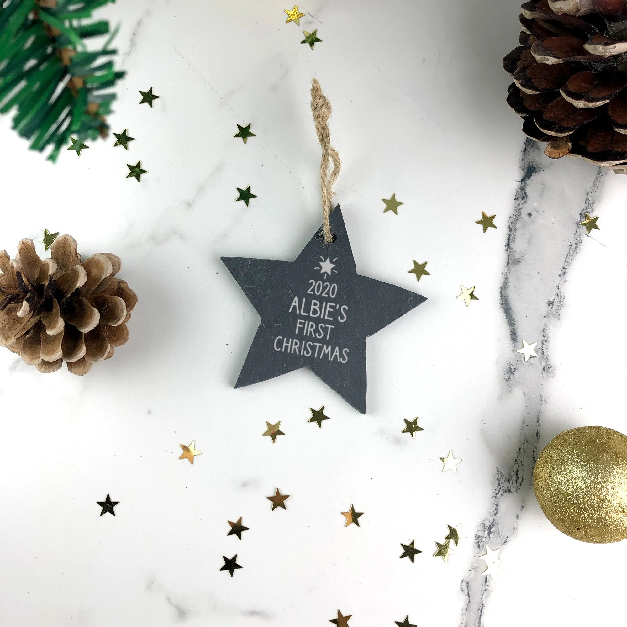 Personalised Baby First Christmas Slate Star Bauble