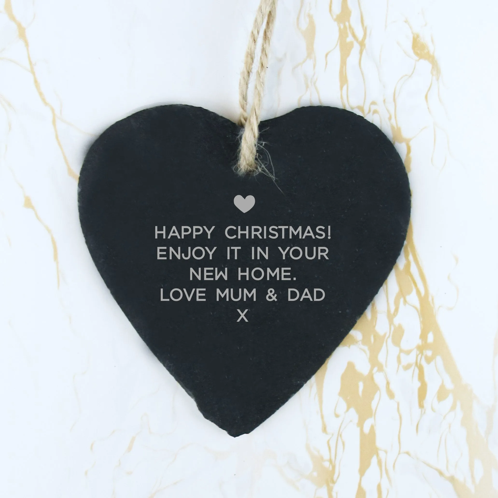 Personalised 'First Christmas in New Home' Slate Hanging Heart Decoration