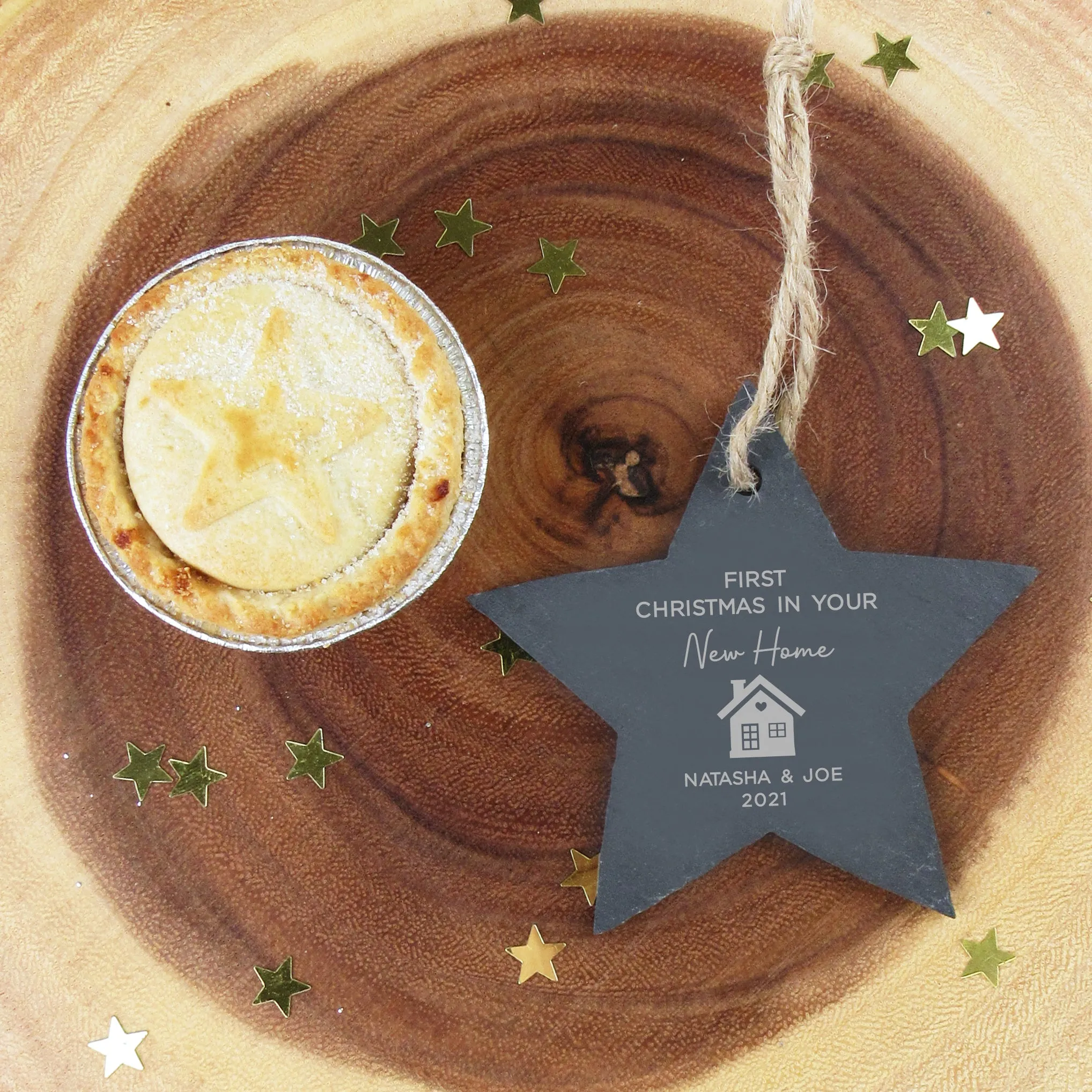 Personalised 'First Christmas in New Home' Slate Hanging Heart Decoration