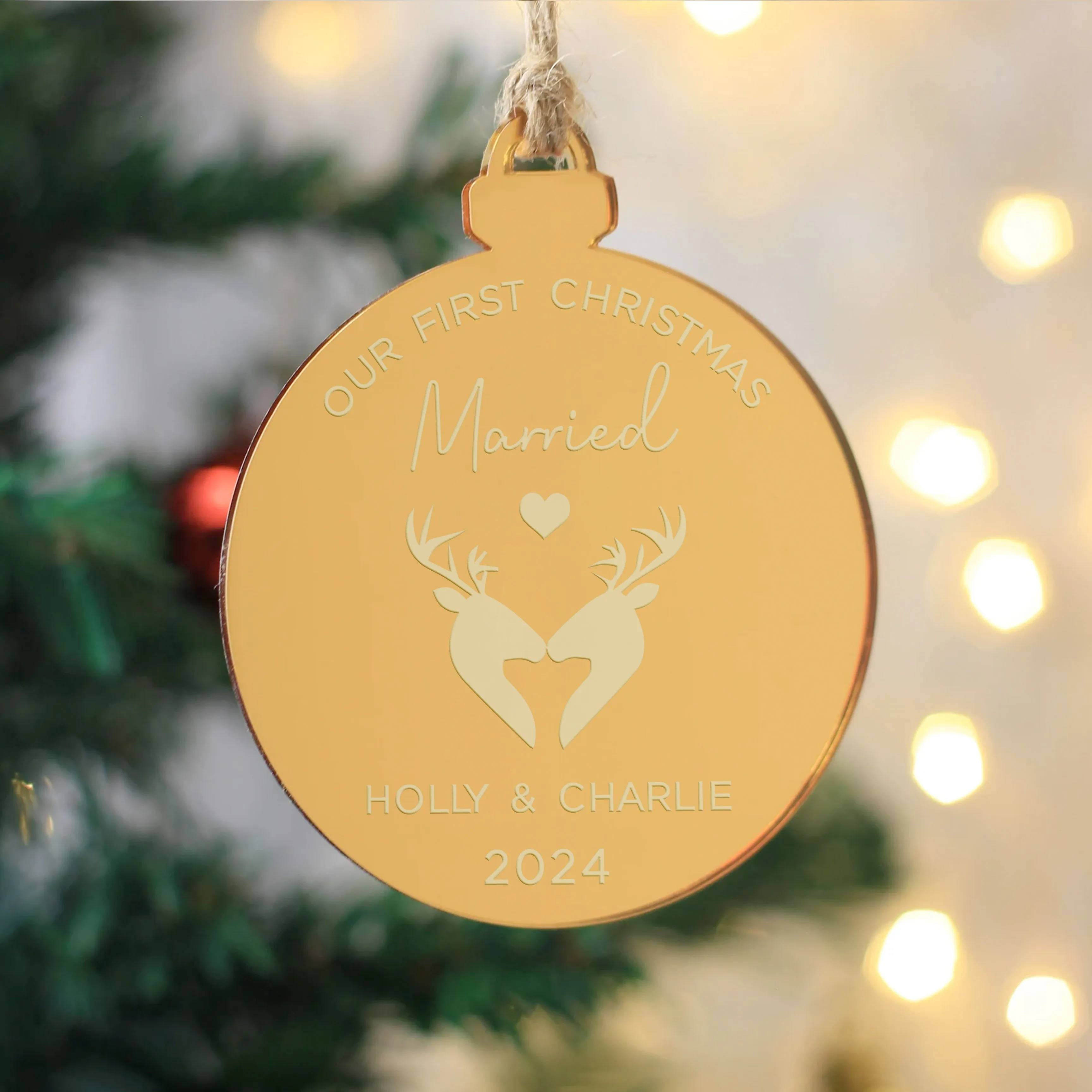 Personalised 'Our First Christmas Married' Gold Mirrored Bauble