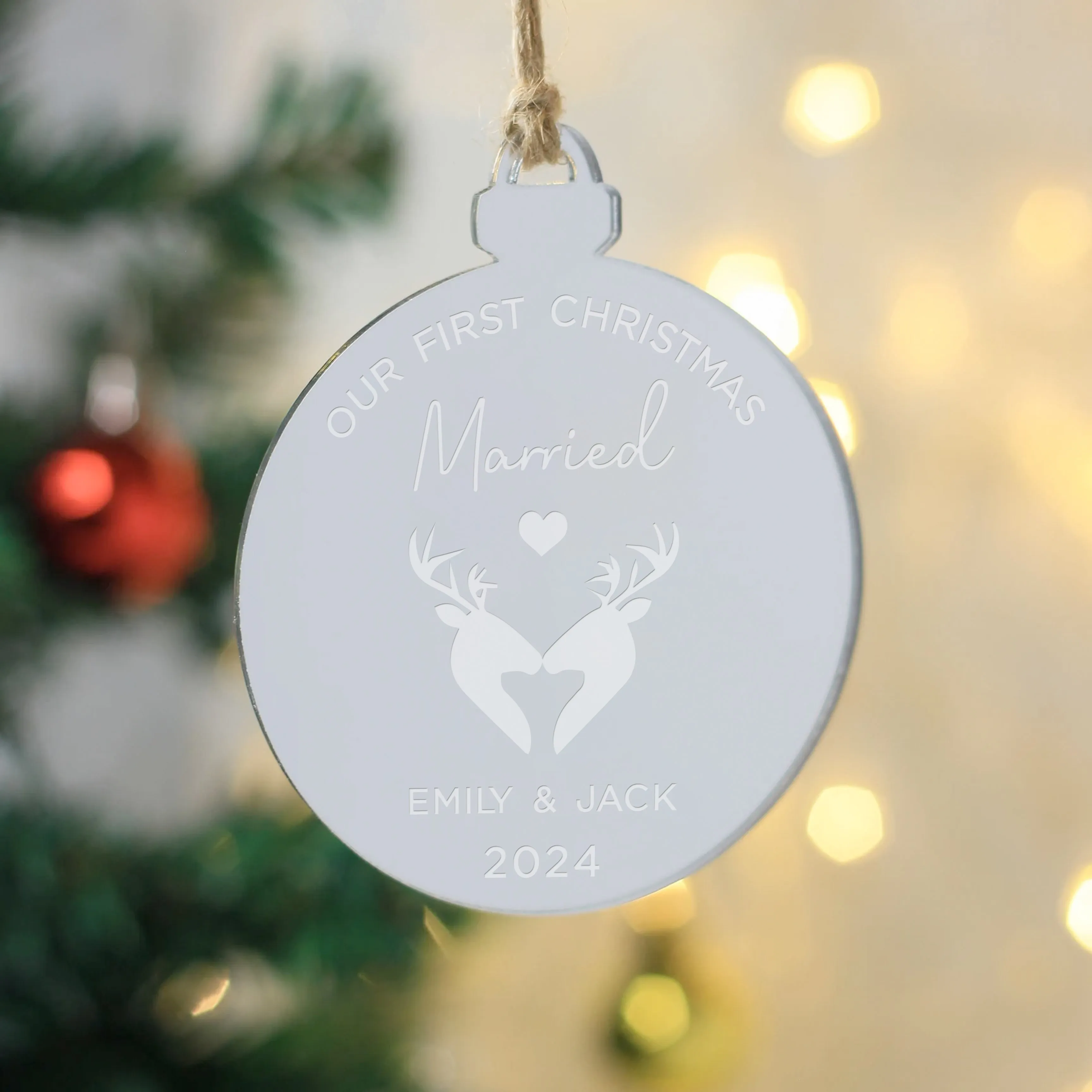 Personalised 'Our First Christmas Married' Gold Mirrored Bauble