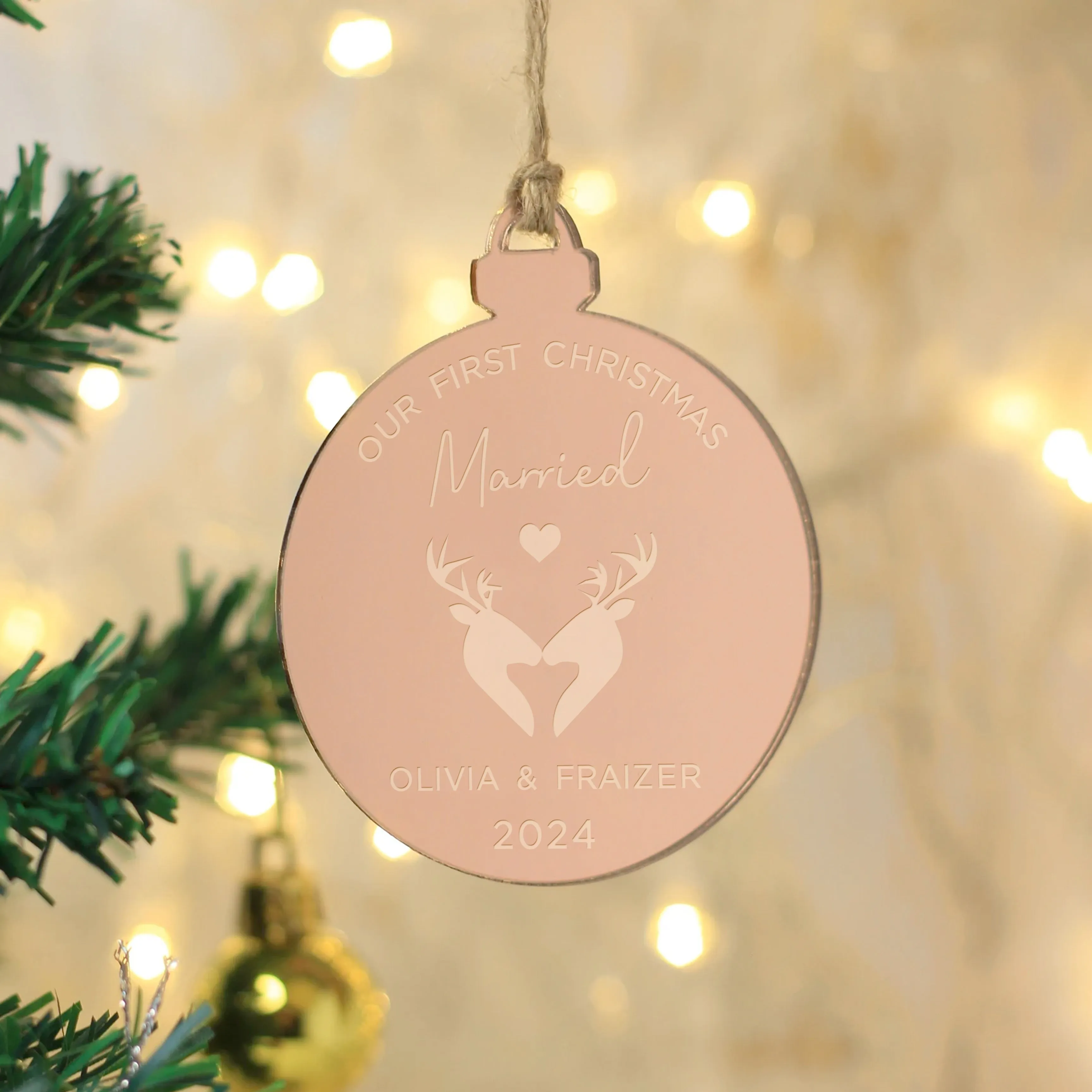 Personalised 'Our First Christmas Married' Gold Mirrored Bauble