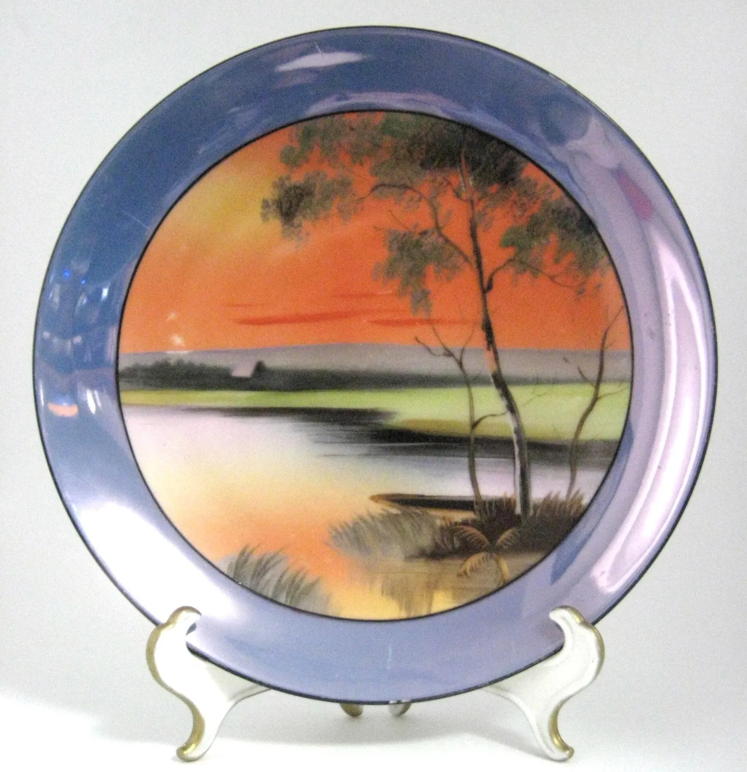 Plate Noritake Luster Sunset Hand Painted 1918-1925 Salad Plate Dessert Landscape