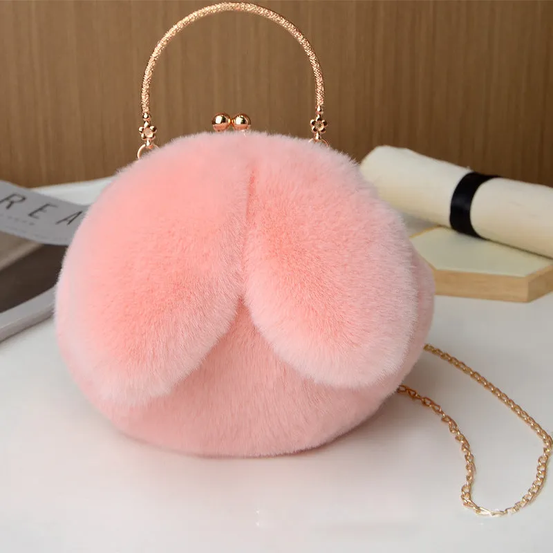 Princess Faux Fur Rabbit Ear Handbag Chain Sling Clutch Bag