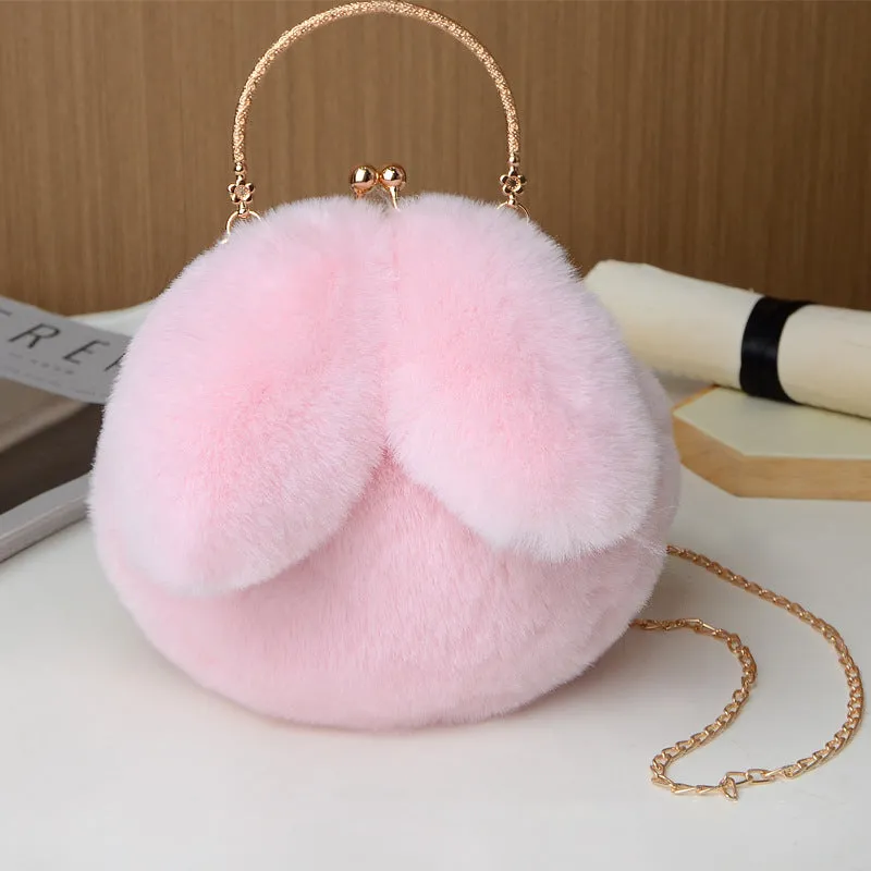 Princess Faux Fur Rabbit Ear Handbag Chain Sling Clutch Bag