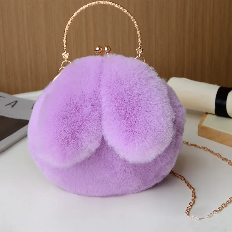 Princess Faux Fur Rabbit Ear Handbag Chain Sling Clutch Bag