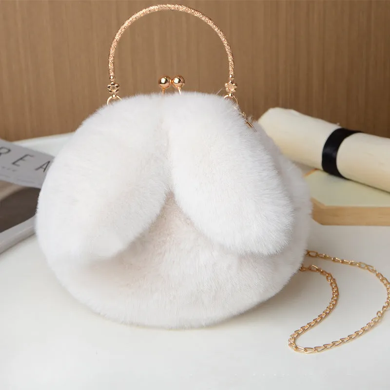 Princess Faux Fur Rabbit Ear Handbag Chain Sling Clutch Bag