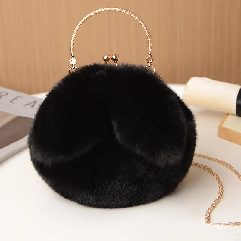 Princess Faux Fur Rabbit Ear Handbag Chain Sling Clutch Bag
