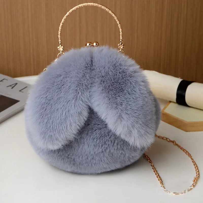 Princess Faux Fur Rabbit Ear Handbag Chain Sling Clutch Bag