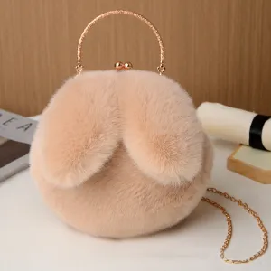 Princess Faux Fur Rabbit Ear Handbag Chain Sling Clutch Bag