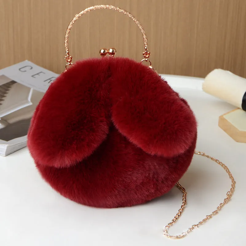 Princess Faux Fur Rabbit Ear Handbag Chain Sling Clutch Bag