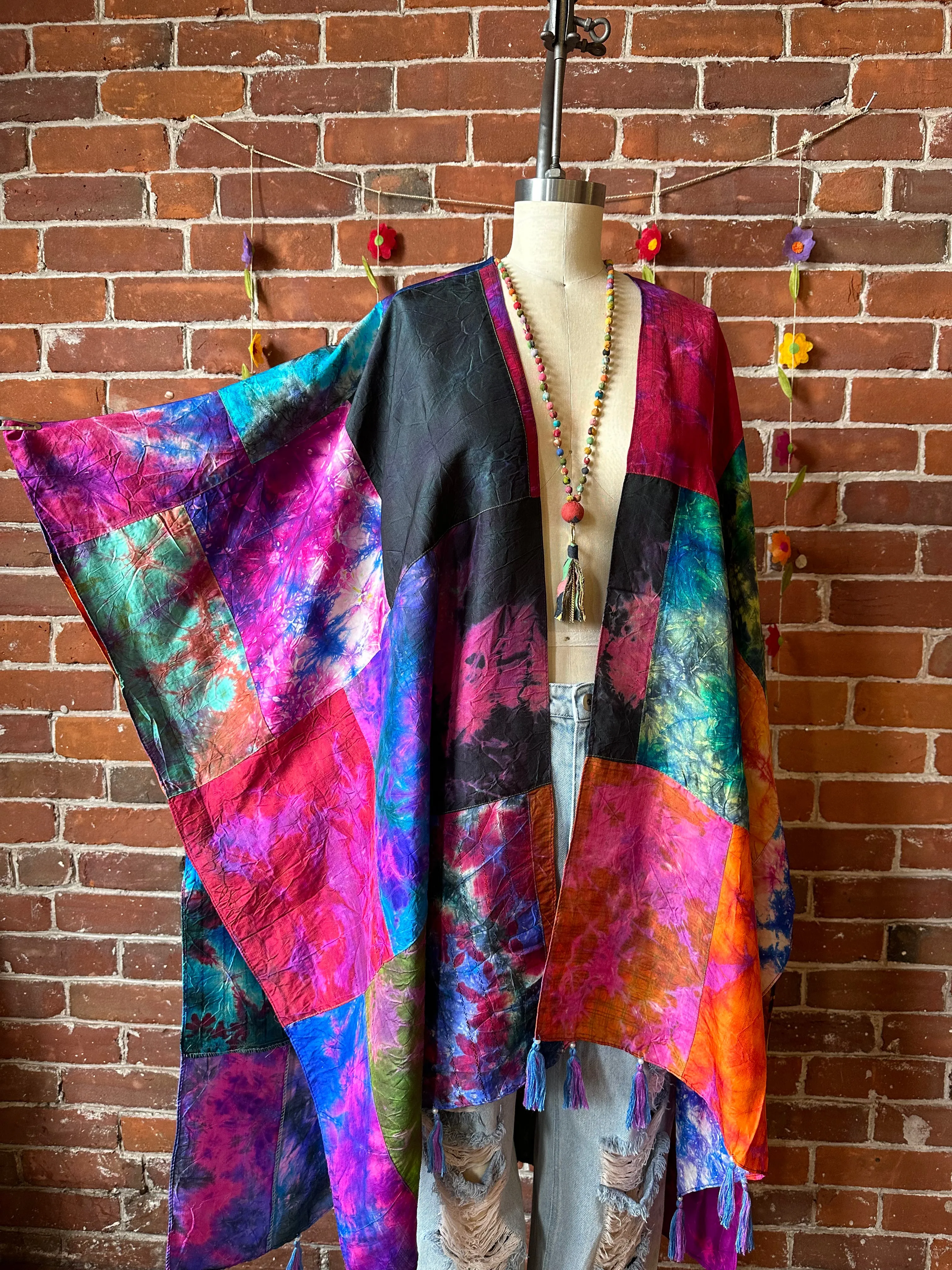 Rainbow Dreamer Tie Dye Silk Patchwork Kimono