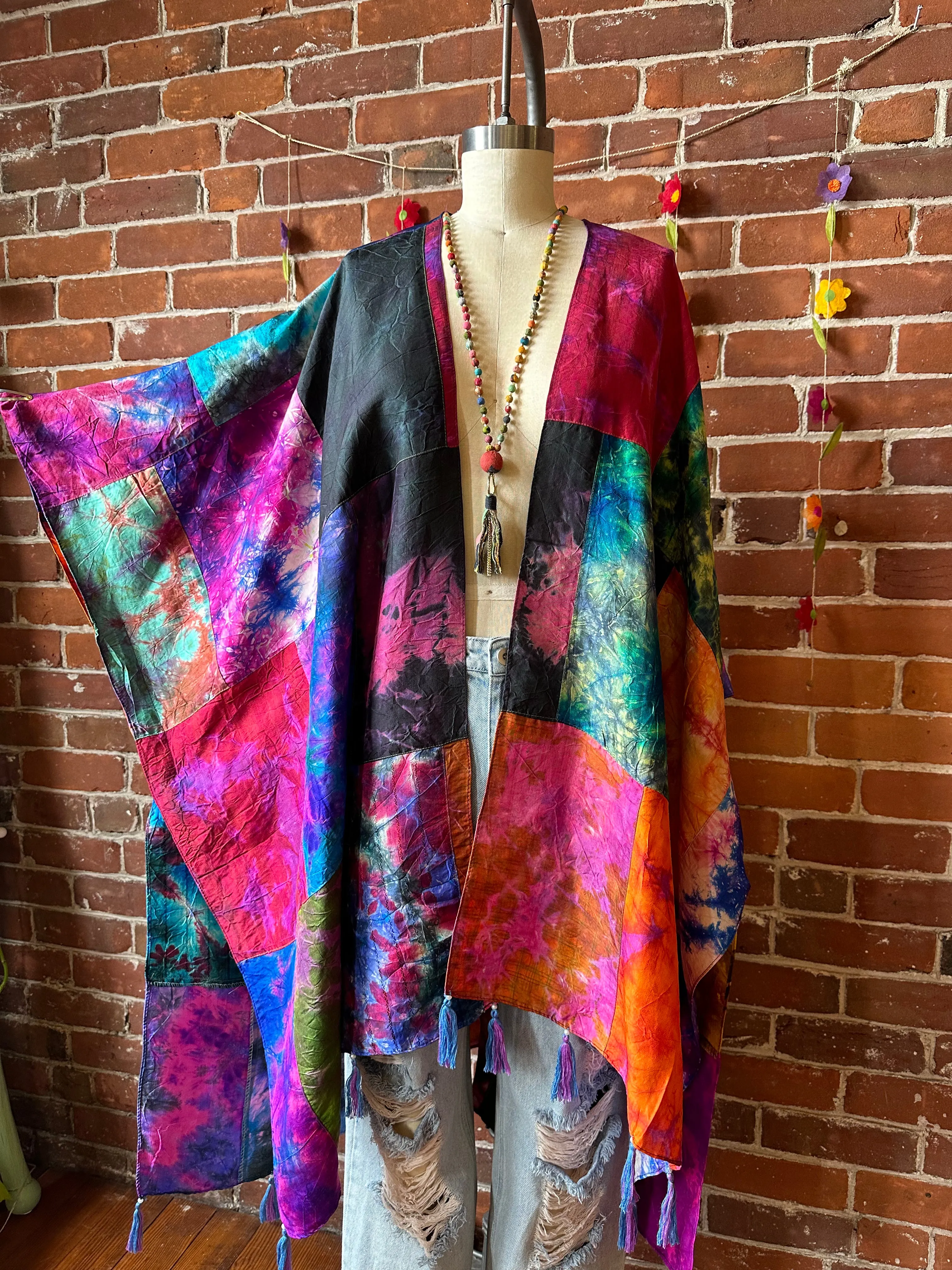 Rainbow Dreamer Tie Dye Silk Patchwork Kimono