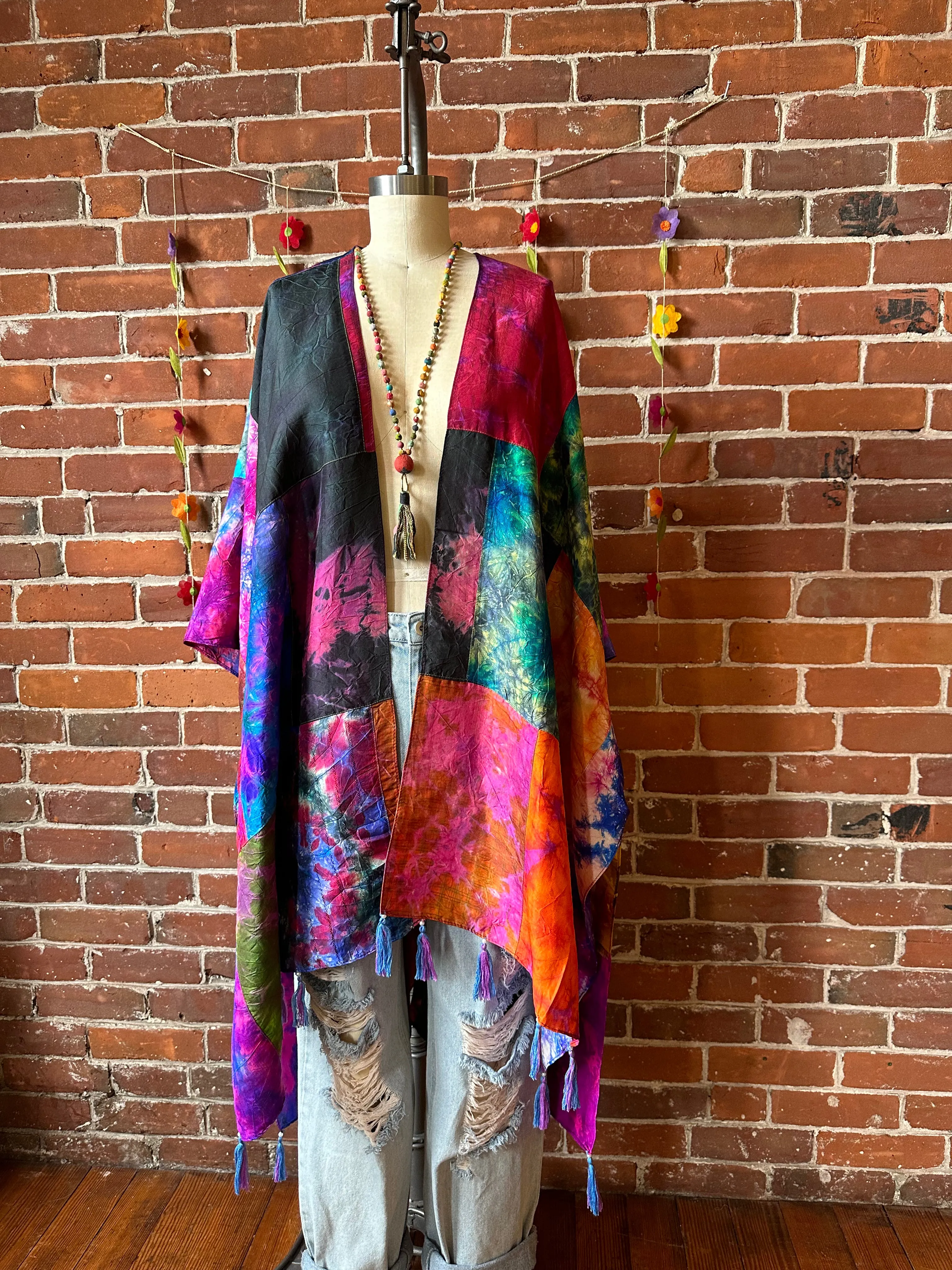 Rainbow Dreamer Tie Dye Silk Patchwork Kimono