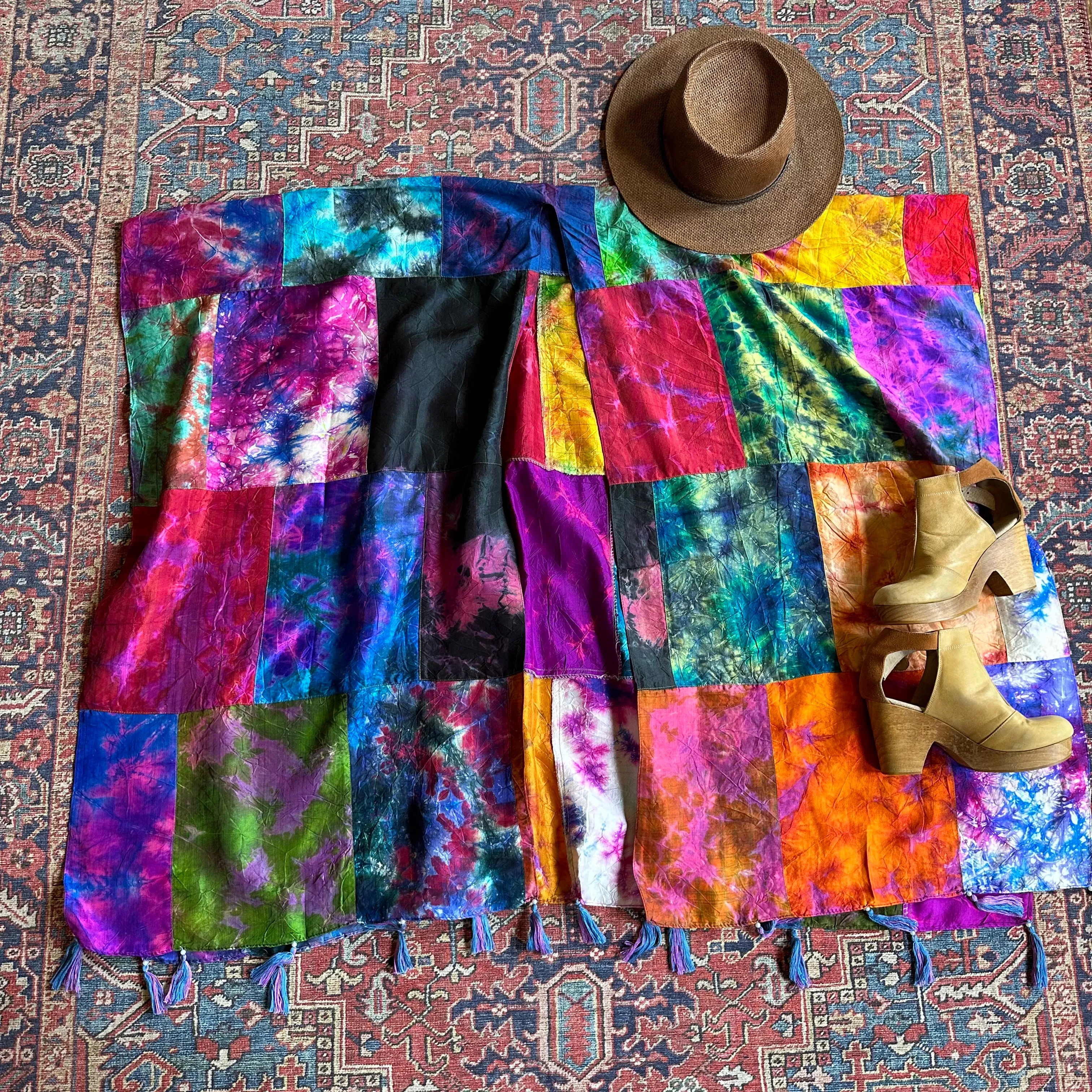 Rainbow Dreamer Tie Dye Silk Patchwork Kimono
