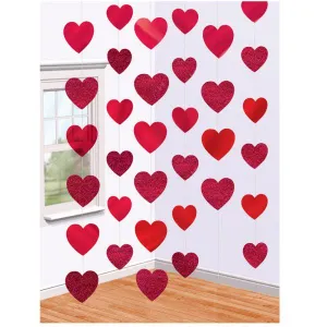 Red Foiled Hearts String Decoration - 2.1m - Pack of 6