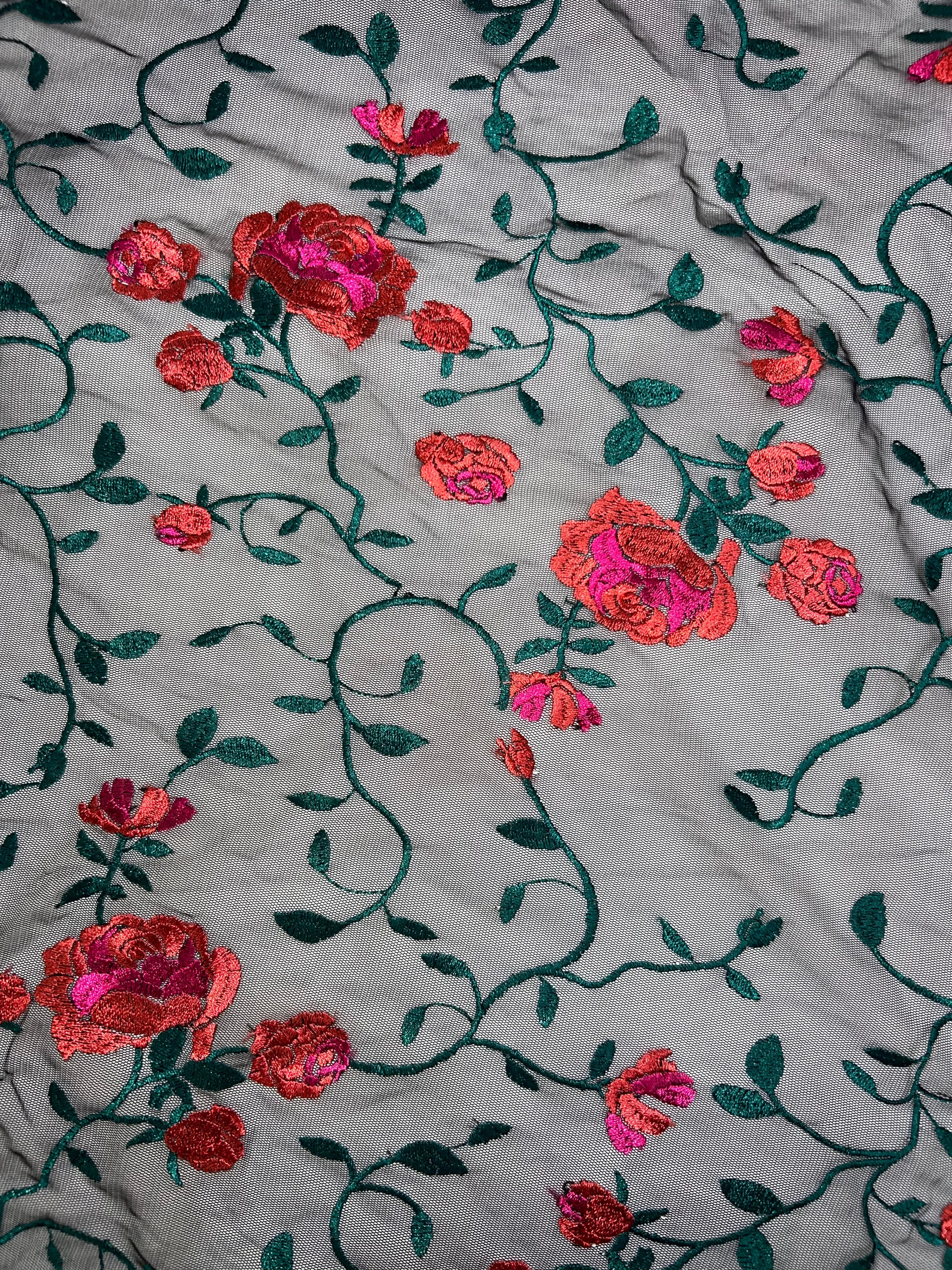 ROSE EMBROIDERY ON MESH [FWD-EMB1005]