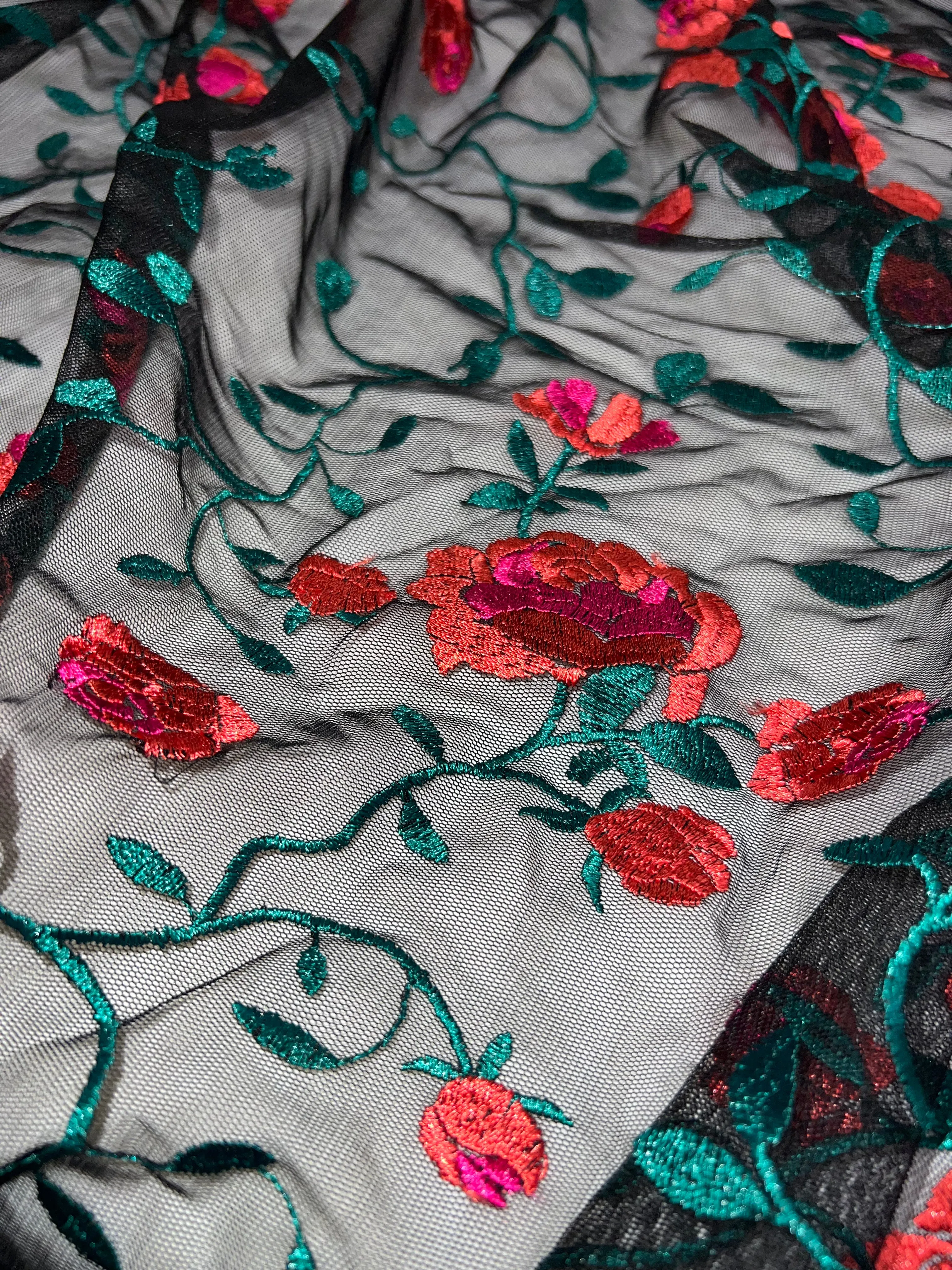 ROSE EMBROIDERY ON MESH [FWD-EMB1005]