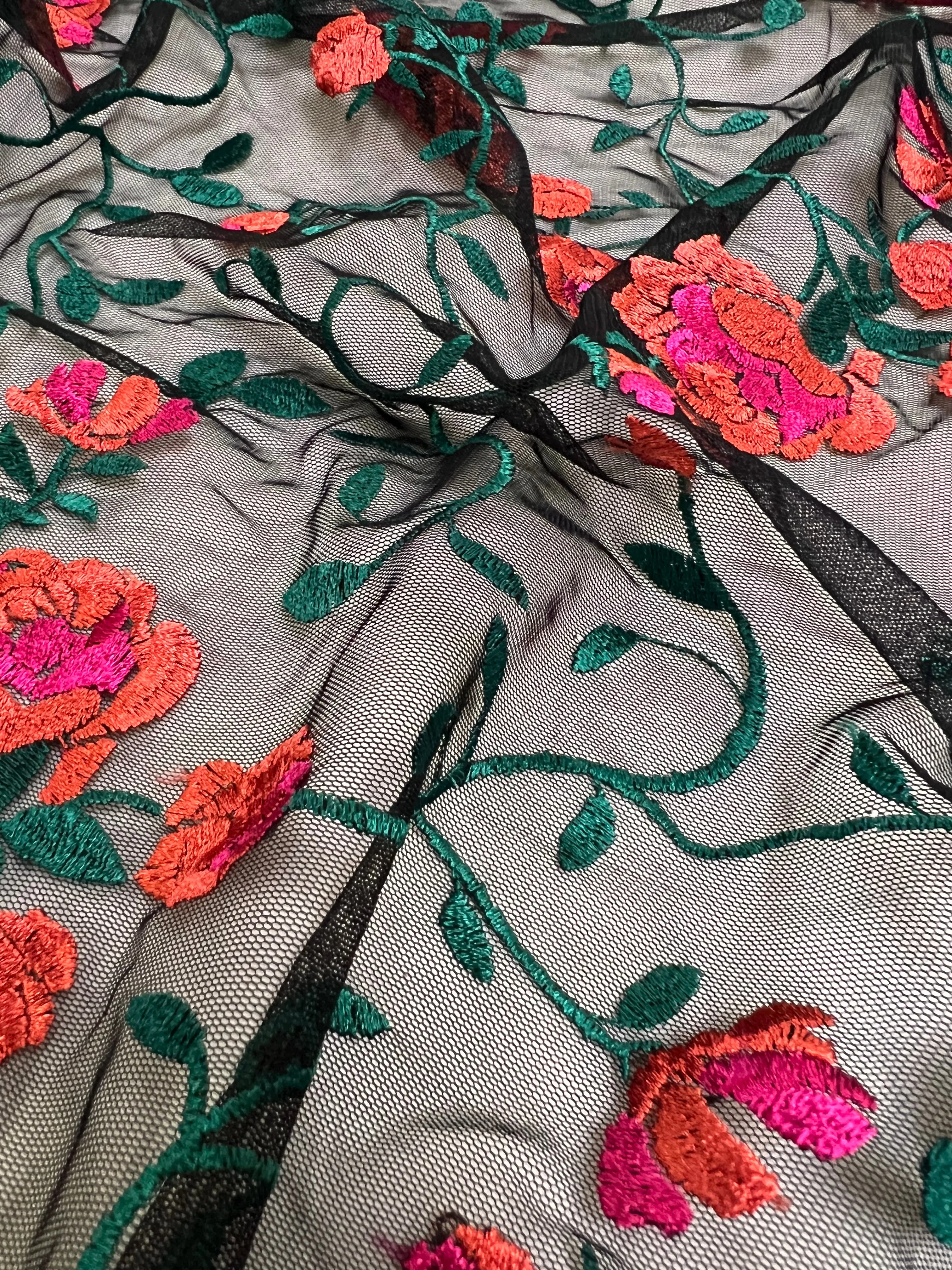 ROSE EMBROIDERY ON MESH [FWD-EMB1005]